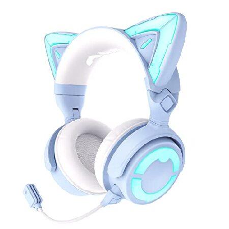 YOWU RGB 猫耳ヘッドホン 4 アップグレードされたワイヤレス ＆ 有線ゲーミングヘッドセット...