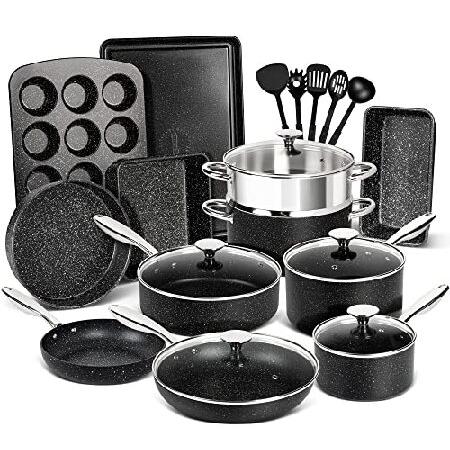 MICHELANGELO 鍋とフライパンセット 22ピース ノンスティックキッチン調理器具セット ス...