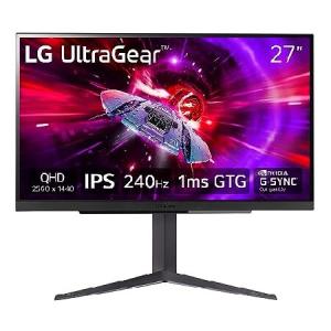 LG 27" Ultragear QHD (2560x1440) Gaming Monitor, 240Hz, 1ms, VESA DisplayHDR 400, G-SYNC and AMD FreeSync Premium, HDMI 2.1, DisplayPort, 4-Pole HP Ou