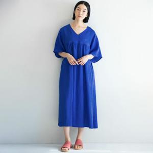 fog linen work フォグリネンワーク HARUKA DRESS BLUE ORIENT ハルカ　ワンピース　ブルーオリヤン LWA743-2508｜womanremix