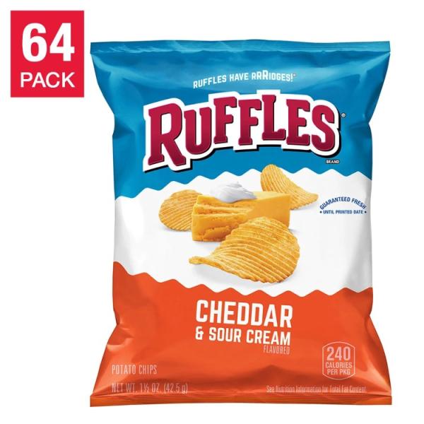 ラッフルズ ポテトチップス、チェダー＆サワークリーム、1.5オンス、64個入り Ruffles Po...