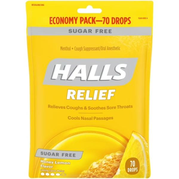 ホールズ リリーフ ハニーレモン シュガーフリー ドロップ エコノミーパック 70個入り HALLS...