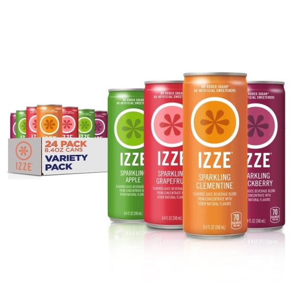 IZZE スパークリング ジュース 4 フレーバー バラエティ パック、248ml×24本入り ブラ...