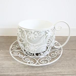 プランター 鉢カバー ティーカップ型 ホワイト 4号ポット対応 プランターカバー カップ型 アイアン インテリア エクステリア兼用