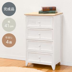 訳あり品！【147】フレンチ調ホワイトチェスト三段四つ引き木製収納家具姫系タンス フレンチカントリー 木製 チェスト 4段 完成品 アンティーク ホワイト