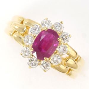 ルビー ダイヤモンド リング K18 イエローゴールド YG 指輪  