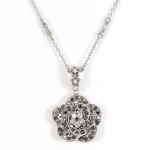 ネックレス K18 18金 WG ホワイトゴールド ダイヤ 0.16 ブラックダイヤ  