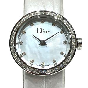 ディオール Dior ラ・ディ・ドゥ・ディオール 腕時計 総重量約21.3g SS 本革 クオーツ ホワイトシェル文字盤 CD041111 レディース 中古