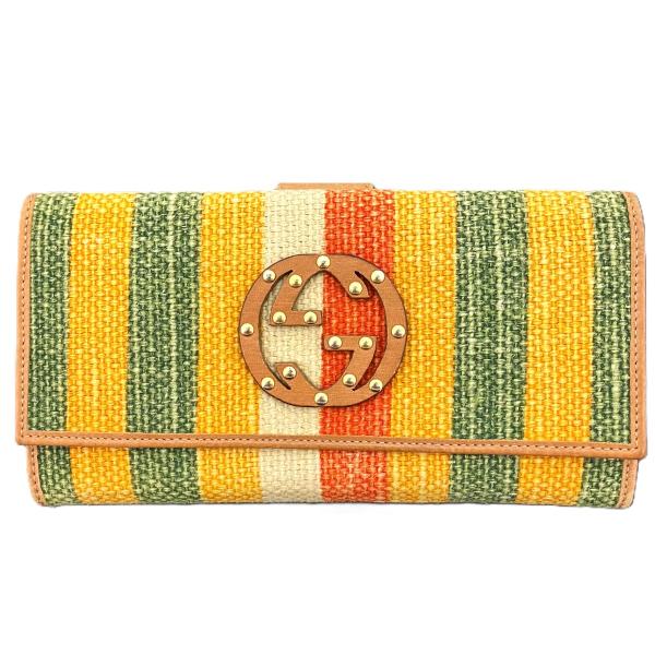 グッチ GUCCI インターロッキングG 長財布 麻×レザー 121567 ユニセックス 中古