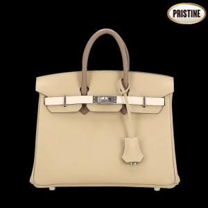 HERMES エルメス/バーキン25トリコロール/エプソン/トレンチ．クレ．エトゥープ/SV金具/K/SAランク/92【中古】