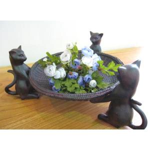 Rust2Cat バスケット ネコ置物 ねこグッズ 猫雑貨 アンティーク風