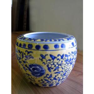 水鉢 睡蓮鉢 陶器 めだか鉢 ハス鉢 青花丸大魚洋蓮鉢 黒 中