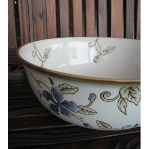 深型水盤(水鉢/金魚鉢) コバルト花 陶器鉢 水鉢 おしゃれ メダカ鉢 和モダン アジアン