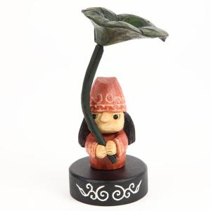 木彫り民芸品 幸せを呼ぶ小人の神さま コロポックル 台座付き 若