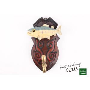 木彫り民芸品 TROUT オブジェ ニジマス 魚 釣り 手彫り アイヌ 民族
