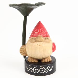 木彫り民芸品 幸せを呼ぶ小人の神さま コロポックル 台座付き 娘