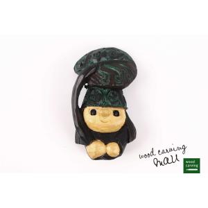 木彫りの熊 ETHNIC DESIGNS 文様マグネット サケ喰いクマ 手彫り