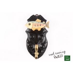 木彫り民芸品 TROUT コートハンガー イトウ 魚 釣り 手彫り アイヌ