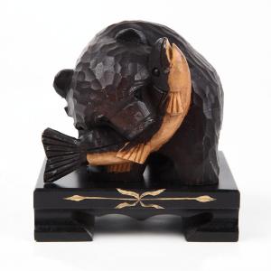 木彫り民芸品 幸せを呼ぶ小人の神さま コロポックル 台座付き 娘