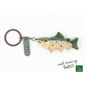 木彫り民芸品 TROUT キーホルダー ニジマス 魚 釣り 手彫り アイヌ