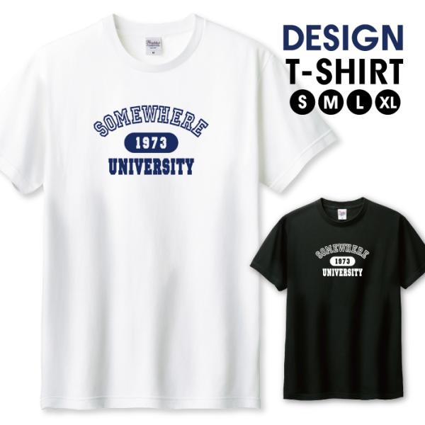 Tシャツ メンズ ユニセックス ホワイト ブラック ロゴTシャツ 1973 ネイビー シンプル 大学...