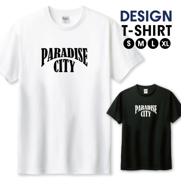 Tシャツ メンズ ユニセックス ホワイト ブラック PARADISE CITY ロゴTシャツ 白黒 ...
