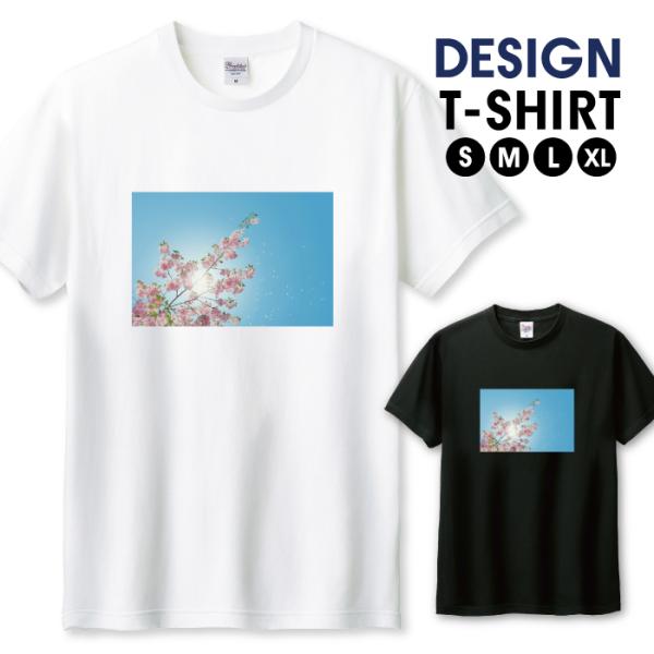 Tシャツ メンズ ユニセックス ホワイト ブラック 桜 サクラ さくら 花吹雪 春 写真 ピンク お...