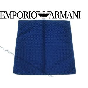 EMPORIO ARMANI ポケットチーフ エンポリオアルマーニ ロゴ柄 シルク ブルー 340033-612-00134｜woodnet