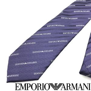 EMPORIO ARMANI エンポリオアルマーニ ブランド ネクタイ  ストライプロゴ柄 シルク バイオレット 340049-605-00090｜woodnet