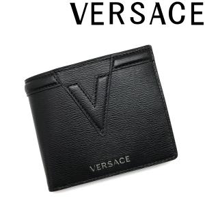 VERSACE ヴェルサーチェ ベルサーチ 二つ折り財布 ブランド 型押しレザー ブラック DPU6...