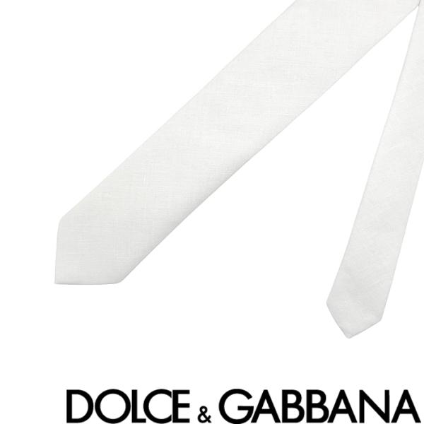 DOLCE&amp;GABBANA ネクタイ ブランド ドルチェ＆ガッバーナ リネン ホワイト【剣先幅：6c...