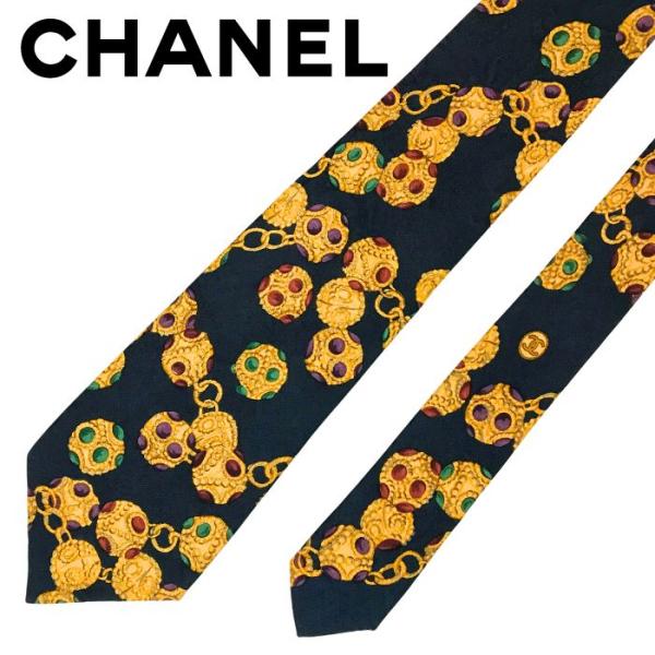 【中古】CHANEL シャネル ネクタイ【非常に良い】9cm ダークネイビー ブランド r-ch-t...