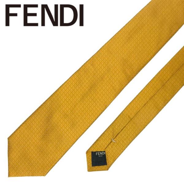 【中古】FENDI フェンディ ネクタイ【ほぼ新品】8cm マスタードオレンジ シルク  ブランド ...