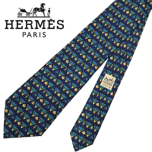 【中古】HERMES エルメス ネクタイ【ほぼ新品】9cm ブルー シルク ブランド r-he-t-...