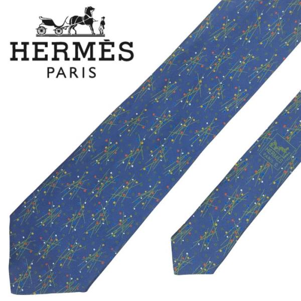 【中古】HERMES エルメス ネクタイ【ほぼ新品】9cm ブルー シルク ブランド r-he-t-...