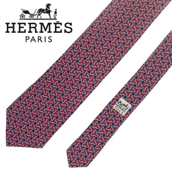 【中古】HERMES エルメス ネクタイ【非常に良い】9cm ダークレッド×ブルー シルク ブランド...