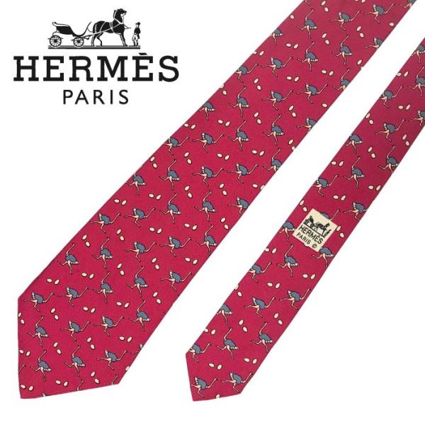【中古】HERMES エルメス ネクタイ【非常に良い】9cm レッド シルク ブランド r-he-t...