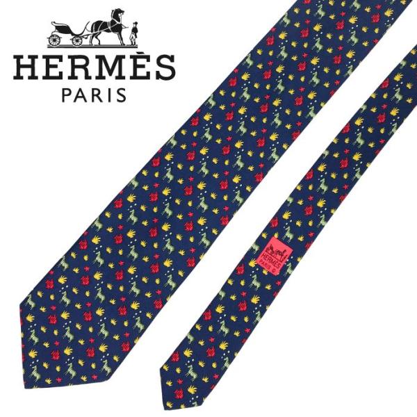 【中古】HERMES エルメス ネクタイ【非常に良い】9cm ネイビー シルク ブランド r-he-...