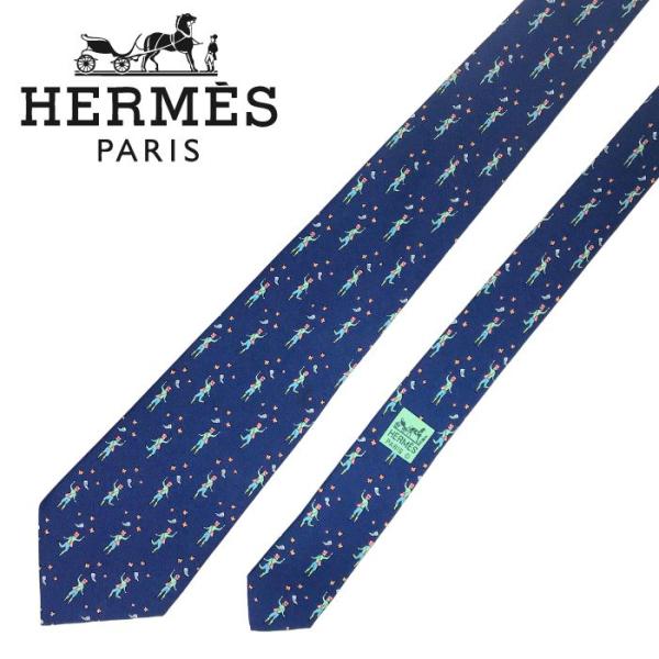 【中古】HERMES エルメス ネクタイ【非常に良い】9cm ネイビー シルク ブランド r-he-...