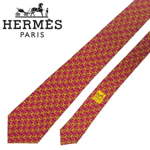 【中古】HERMES エルメス ネクタイ【非常に良い】9cm レッド オレンジ シルク ブランド r...