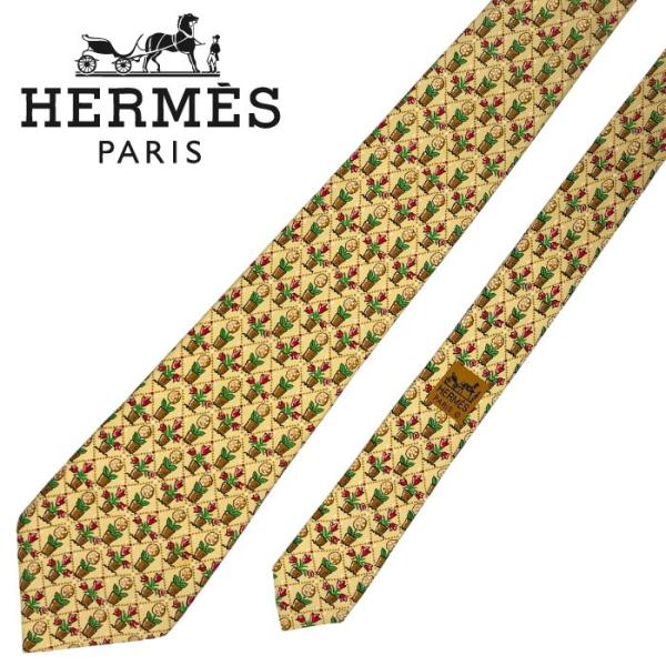 【中古】HERMES エルメス ネクタイ【非常に良い】9cm ベージュ シルク ブランド r-he-...