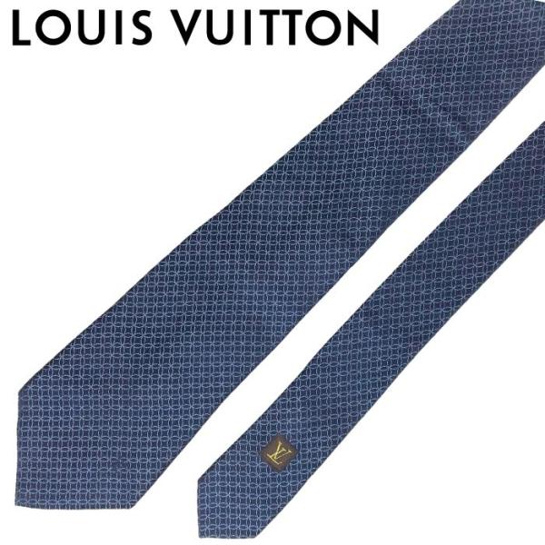 【中古】LOUIS VUITTON ルイヴィトン ネクタイ【ほぼ新品】ネイビー 9cm シルク ブラ...