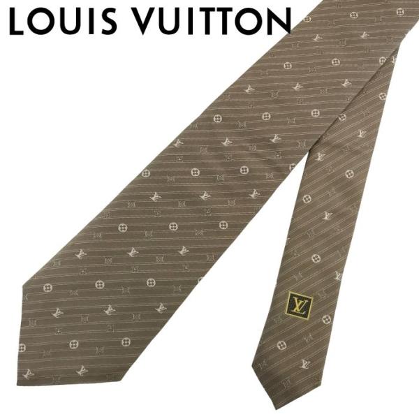 【中古】LOUIS VUITTON ルイヴィトン ネクタイ【ほぼ新品】9cm グレージュ ピンクグレ...