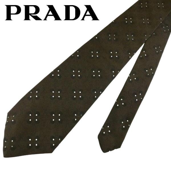 【中古】PRADA プラダ ネクタイ【ほぼ新品】剣先幅9cm ダークブラウン ビジネス 紳士 男性用...