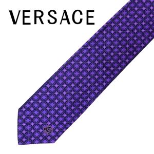 【中古】【ほぼ新品】VERSACE ネクタイ ブランド ベルサーチ ヴェルサーチェ パープル×ブラック ネクタイ【剣先幅：8.5cm】r-ve-t-0068-04｜woodnet