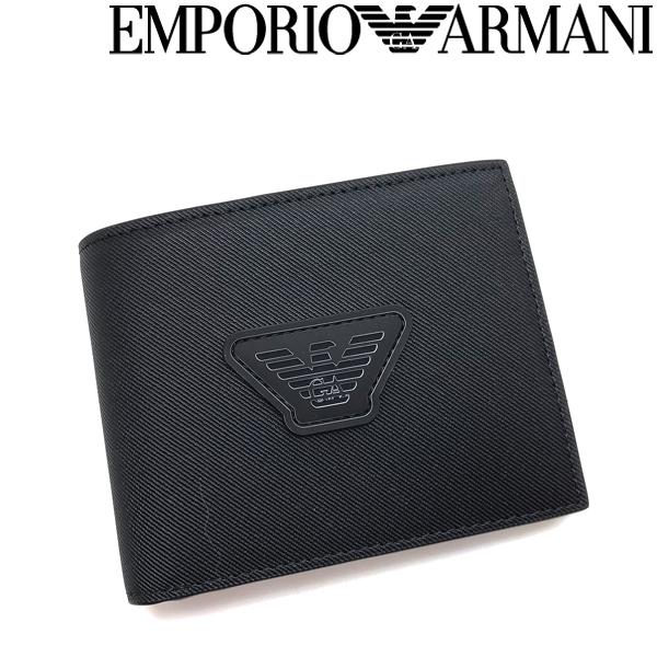 EMPORIO ARMANI ブランド 2つ折り財布 小銭入れあり ロゴ レザー ブラック Y4R1...