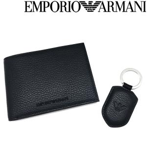 EMPORIO ARMANI エンポリオアルマーニ 二つ折り財布＆キーホルダーセット ブラック Y4R222-Y068E-80001｜woodnet