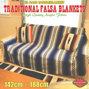 エルパソ サドルブランケット El Paso SADDLEBLANKET トラディショナル ファルサブランケット (ブルー) 142cm×188cm  ネイティブ柄 ラグ キャンプ｜woodwayfurniture