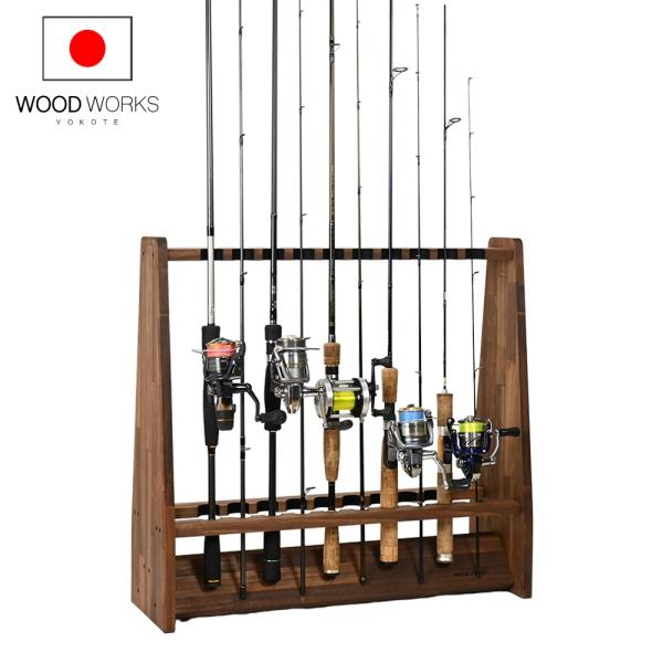 WOODWORKS ロッドスタンド 19本掛 (色：ブラウン) 木製 日本製 両面タイプ 【 釣竿 ...