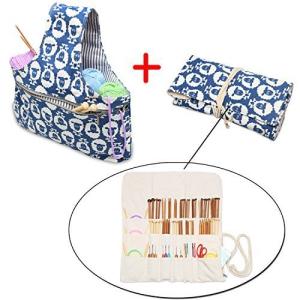 Teamoy 編み針収納ケースと編み物用トートバッグ2点セット 毛糸 編み針 編み物用品 収納 持ち運び 便利 (L